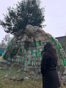 Estructura construida con botellas recicladas en las instalaciones de gestión de residuos de la UACh